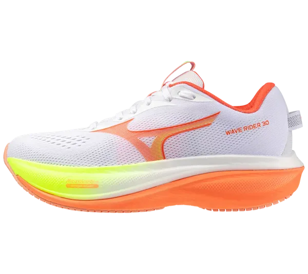 Mizuno Women's Wave Rider 30 | Wide GF WHITE/FLAMINGO CORAL